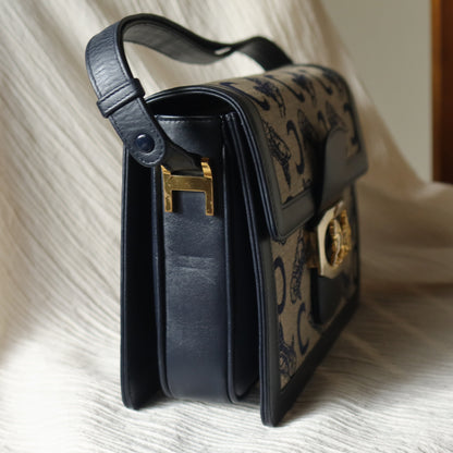 Celine Vintage Triomphe Horse Carriage C Sulky Dark Navy Shoulder Bag