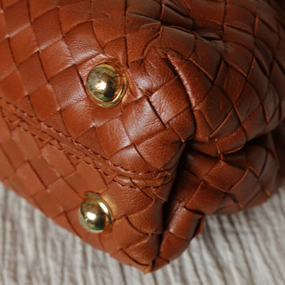 Bottega Veneta Vintage Brown Intrecciato Kiss Lock 2way Bag