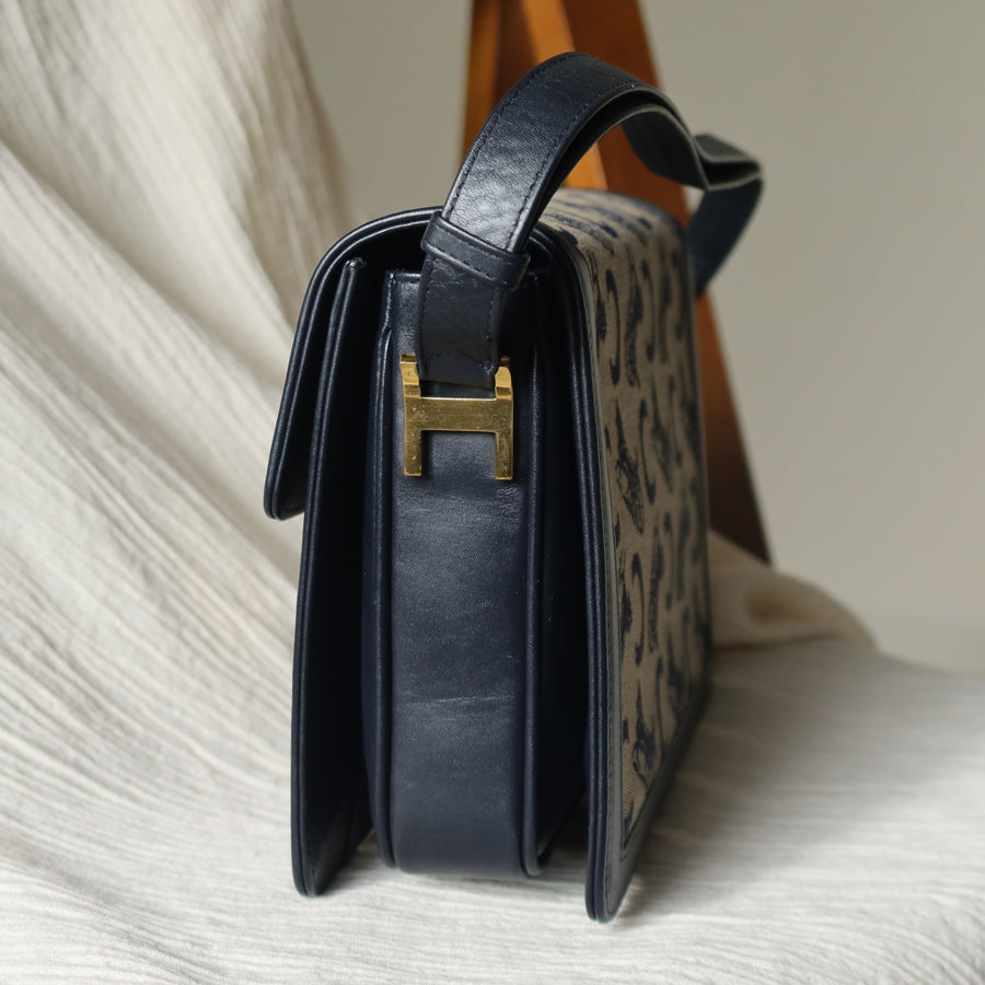 Celine Vintage Triomphe Horse Carriage C Sulky Dark Navy Shoulder Bag