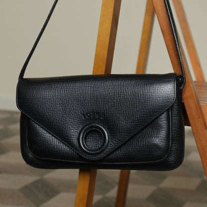 Loewe Vintage Black Leather Rumani Shoulder Flap Bag