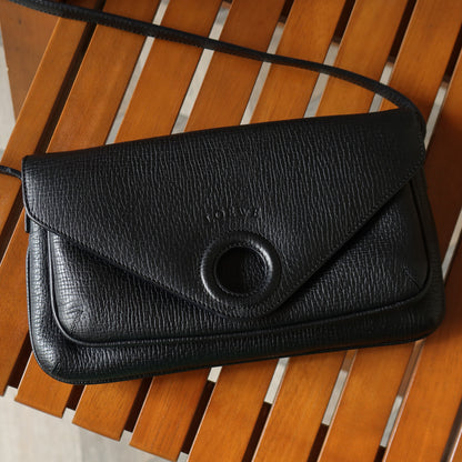 Loewe Vintage Black Leather Rumani Shoulder Flap Bag