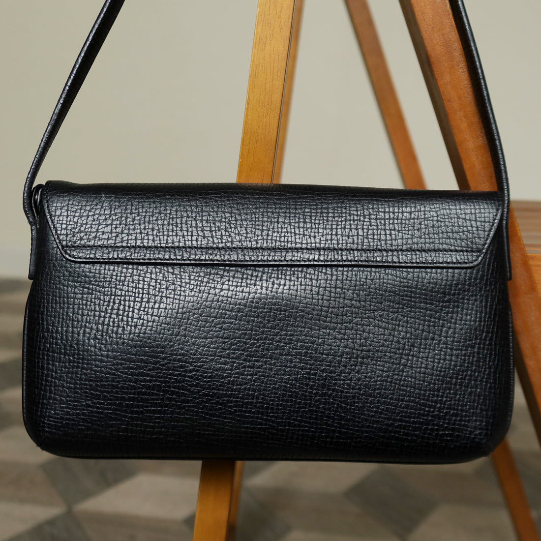 Loewe Vintage Black Leather Rumani Shoulder Flap Bag