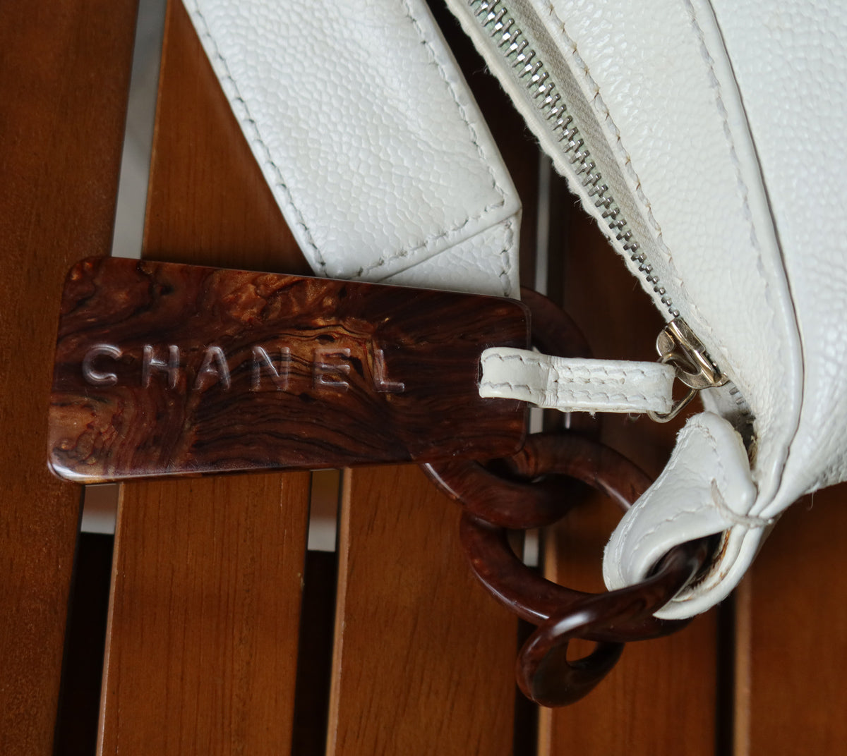 Chanel Vintage White Caviar Leather CC mark Hobo Shoulder Bag