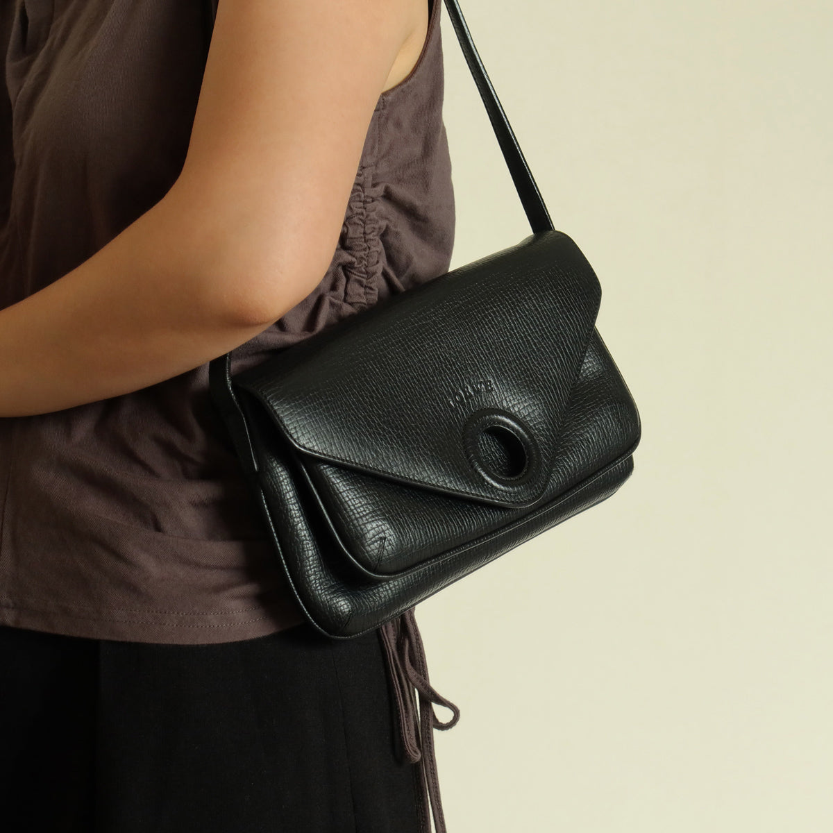 Loewe Vintage Black Leather Rumani Shoulder Flap Bag