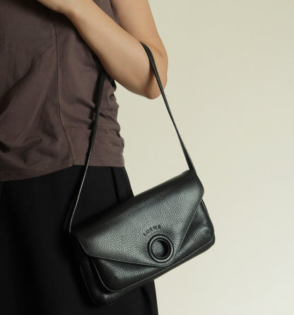 Loewe Vintage Black Leather Rumani Shoulder Flap Bag