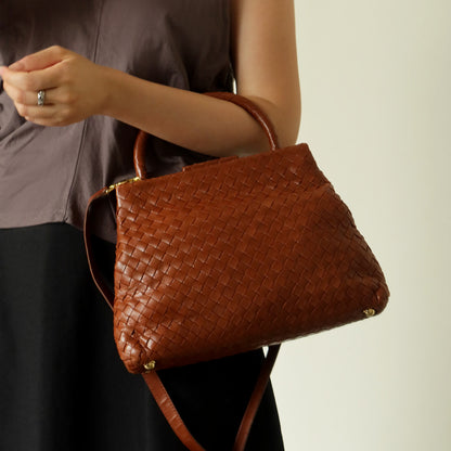 Bottega Veneta Vintage Brown Intrecciato Kiss Lock 2way Bag