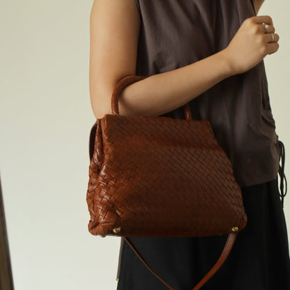 Bottega Veneta Vintage Brown Intrecciato Kiss Lock 2way Bag