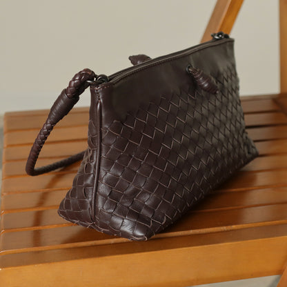 Bottega Veneta Vintage Dark Brown Intrecciato Pochette 2way Shoulder Clutch Bag