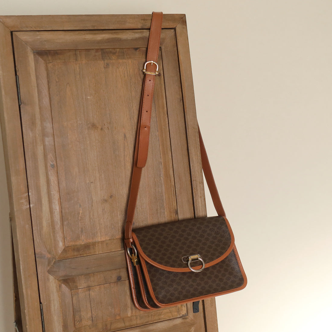 Vintage Celine Brown Macadam Triomphe Leather Crossbody Bag