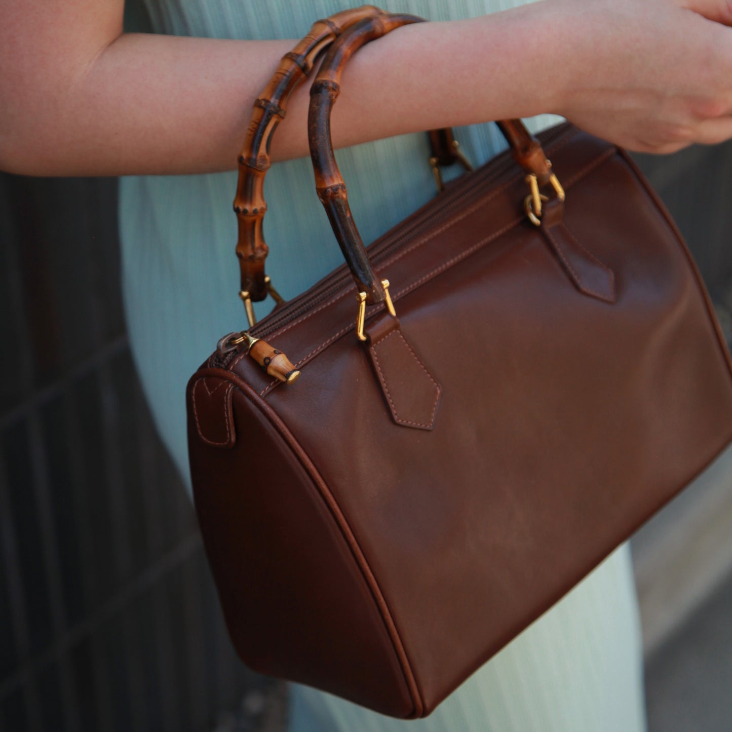 Gucci Vintage Brown Boston Bag with Bamboo Handles